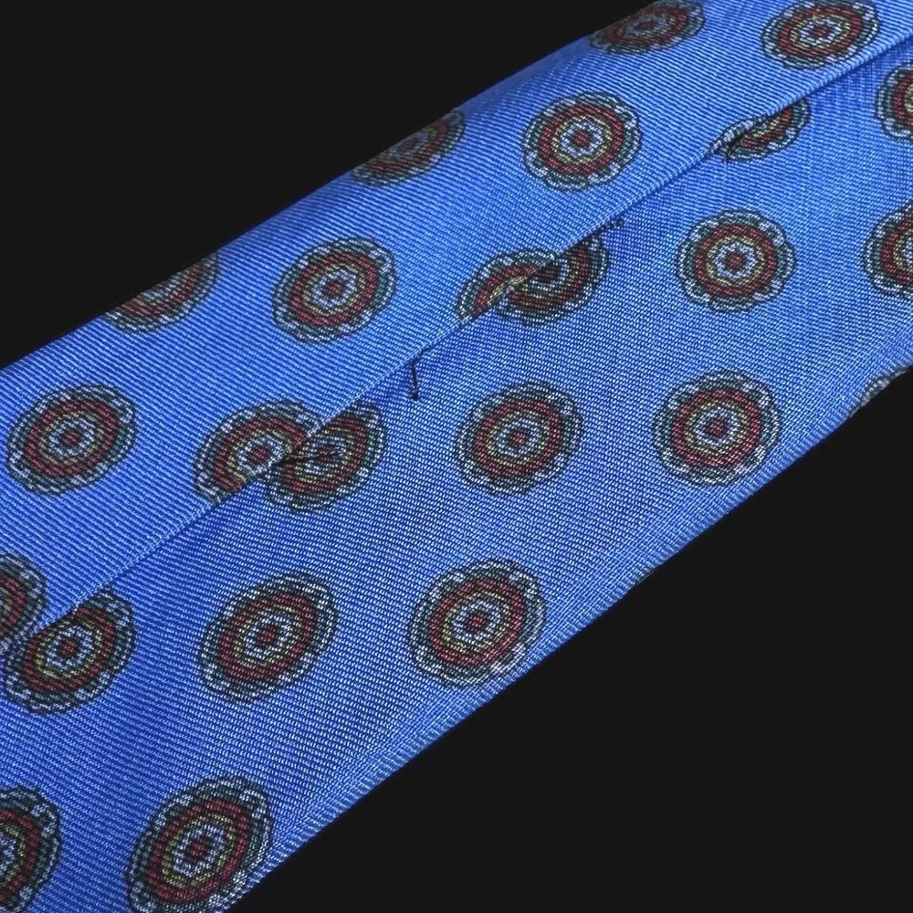 Brooks‎ Brothers Makers Silk Tie Blue Medallion Geometric Mens Necktie USA Made